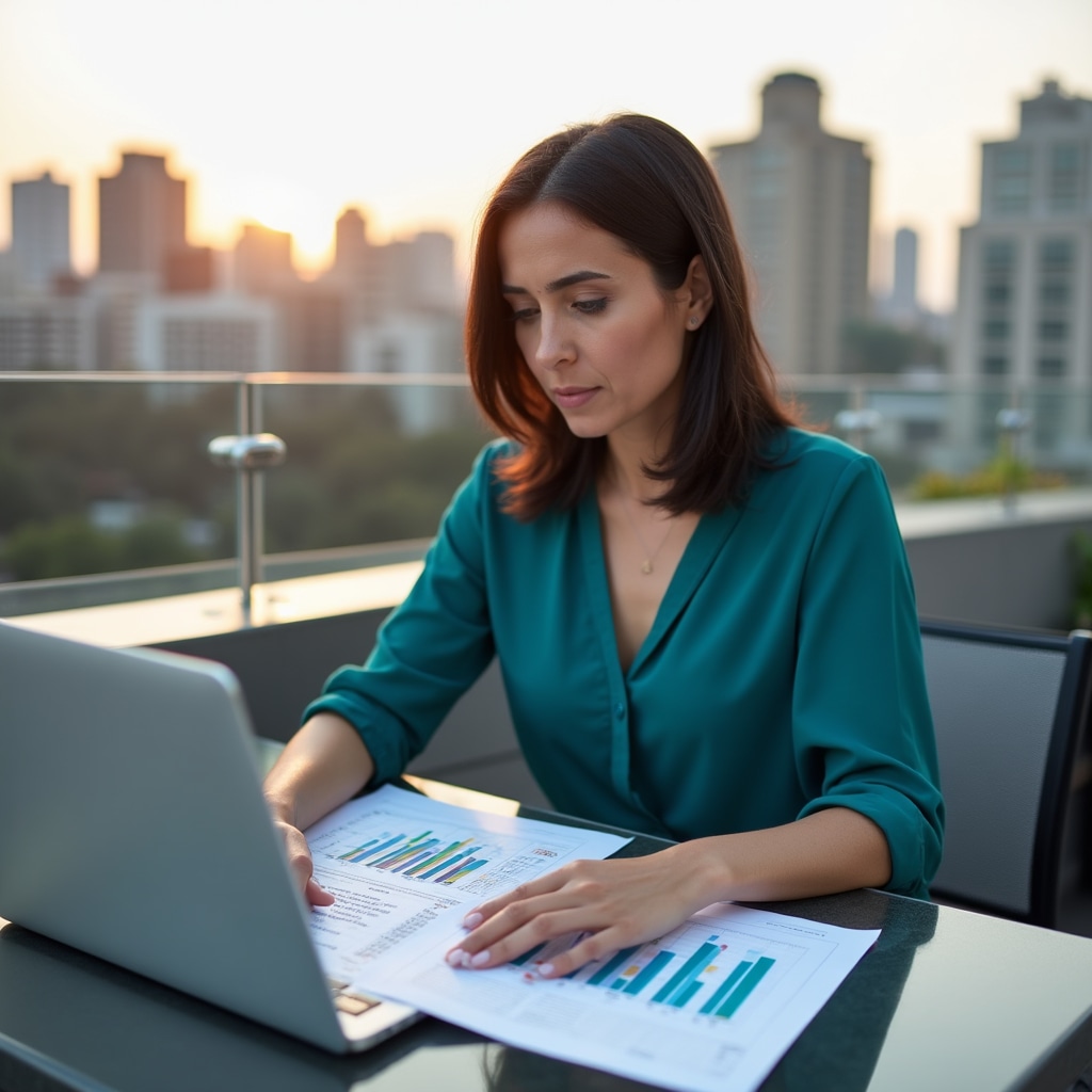 Person reviewing financial planning materials at a modern desk