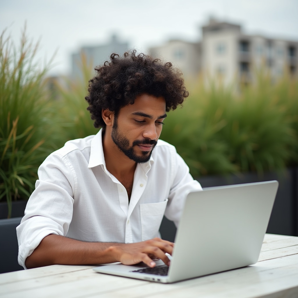 Professional studying financial concepts on laptop in modern workspace